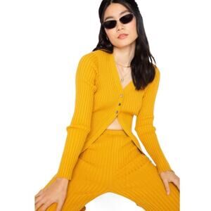 Callahan Glennon Ribbed Cardigan Sweater in Mustard Yellow Size Medium